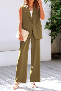 Sleeveless Suit Vest And Wide Leg Pants Business Casual Blazer Set