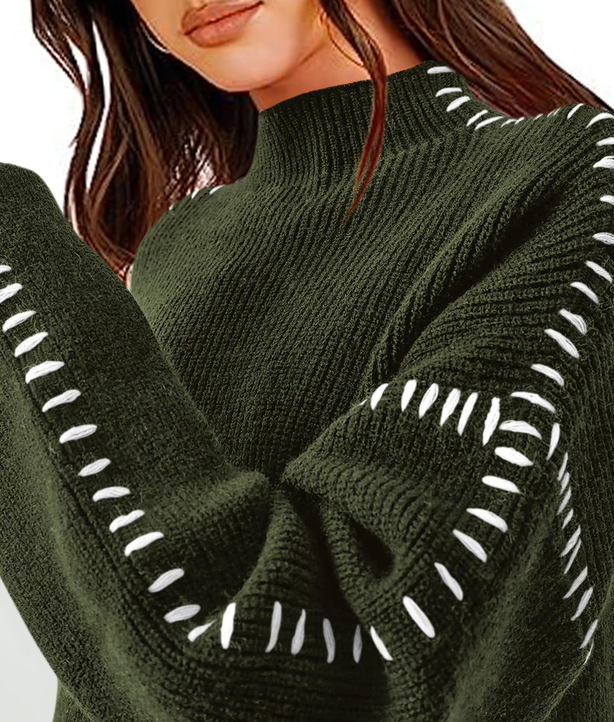 Women's Chunky Knit Fall Sweaters Casual Long Sleeve Mock Neck Oversized Loose Pullover Sweater Tops