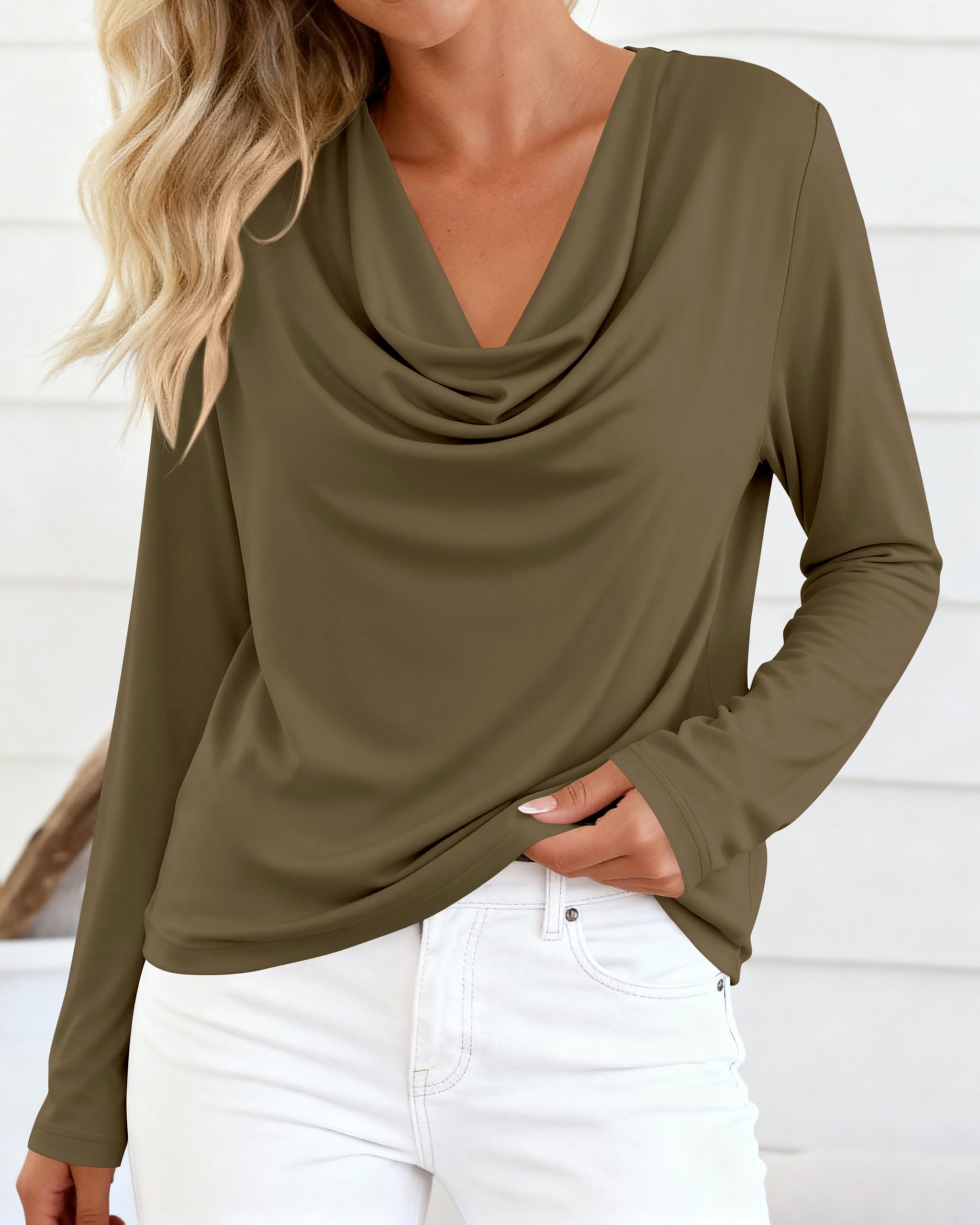 PRETTYGARDEN Womens Spring Tops Dressy Cowl Neck Long Sleeve Shirts Loose Business Casual Blouses Teacher Tunic Top PRETTYGARDEN