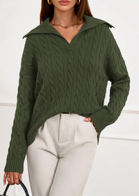 PRETTYGARDEN Fall Cable Knit Oversized Sweaters for Women Polo V Neck Long Sleeve Casual Chunky Sweater Pullover Tops PRETTYGARDEN