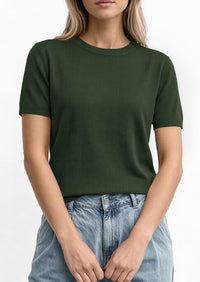 PRETTYGARDEN Women's Short Sleeve Sweaters Spring Crew Neck Knit Work Shirts Business Casual Tops Summer Fashion Clothes PRETTYGARDEN