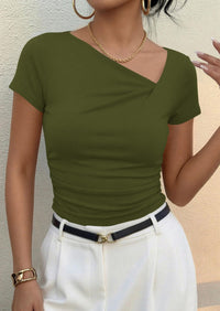 PRETTYGARDEN Women's Summer Asymmetrical Y2K Tops Trendy Ribbed Short Sleeve Fitted Tee Shirts Spring Fashion Clothing PRETTYGARDEN