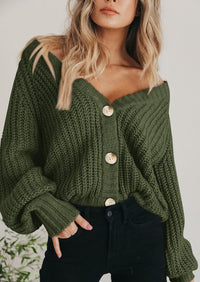 PRETTYGARDEN Women's Chunky Knit Open Front Sweater Long Sleeve Button Loose Short Cardigan Outerwear Coats