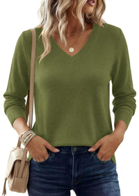 PRETTYGARDEN Women's V Neck Sweaters Fall Casual Long Sleeve Classic Pullover Cozy Knit Tops Loose Basic Winter Clothing PRETTYGARDEN