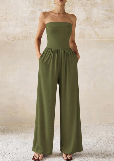 PRETTYGARDEN Tube Jumpsuits for Women Dressy Casual Off Shoulder Wide Leg Rompers Jumper One Piece Vacation Summer Outfits PRETTYGARDEN