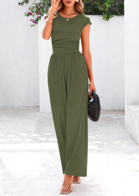 Summer Jumpsuits for Women Dressy Ribbed Cap Sleeve Wide Leg Pants Rompers Elegant Casual One Piece Outfits