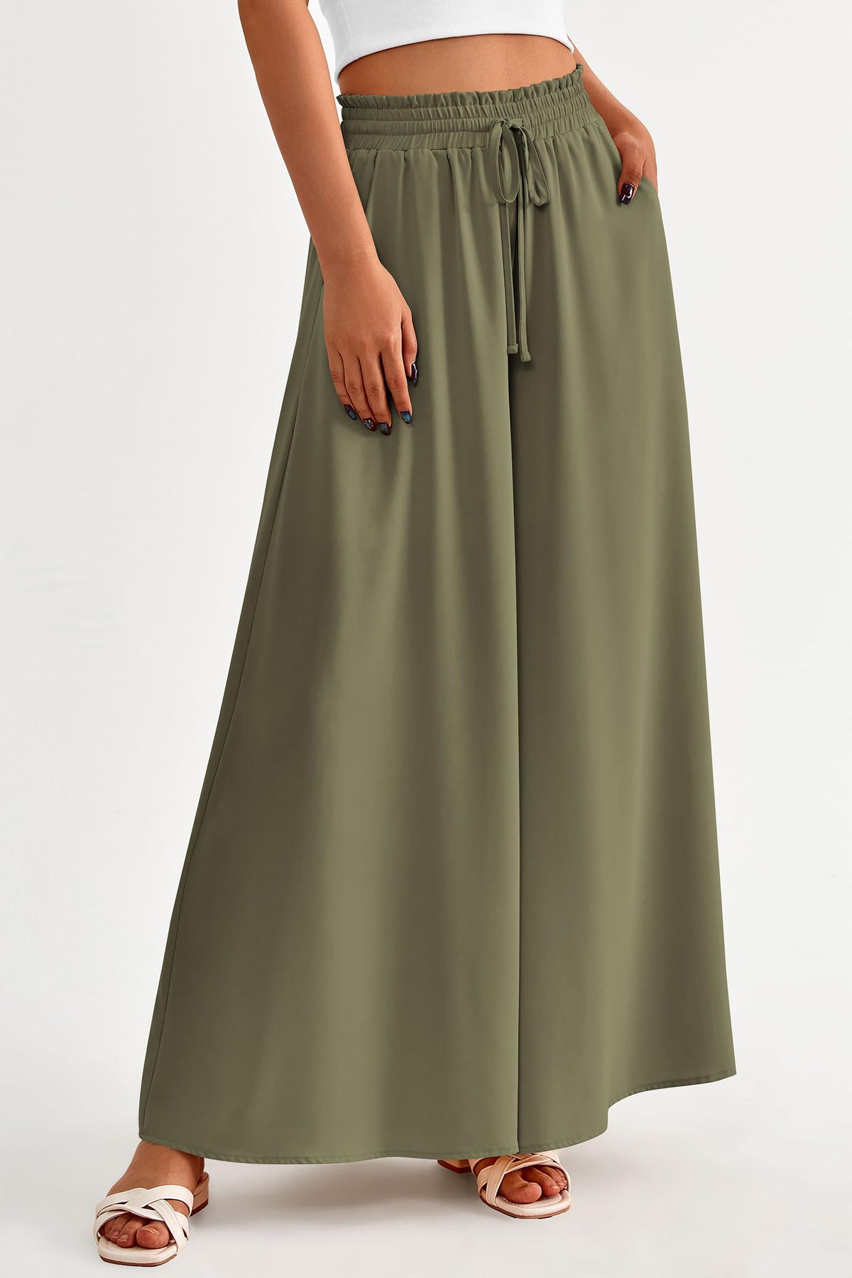 Summer Wide Leg High Waisted Flowy Pockets Palazzo Pants