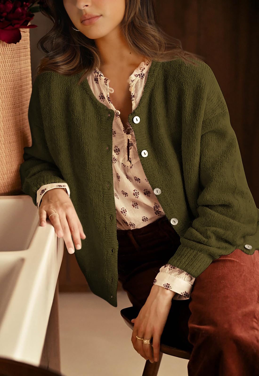 PRETTYGARDEN Long Sleeve Crewneck Button Down Womens Sweaters Fall Open Front Chunky Cardigan Sweaters for Women PRETTYGARDEN