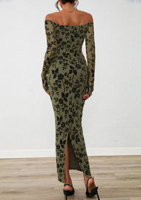 PRETTYGARDEN Womens Off The Shoulder Floral Maxi Bodycon Dress Fall Long Sleeve Mesh Fitted Long Formal Wedding Guest Dresses PRETTYGARDEN