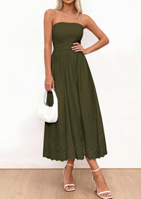 PRETTYGARDEN Womens Summer Dresses Sexy Sleeveless Tube Top Long Dress Eyelet Cotton Maxi Beach Sundress Pockets