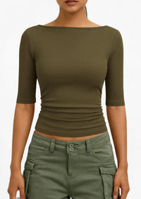 PRETTYGARDEN Womens Summer Short Sleeve Tops Boat Neck Ribbed Knit Slim Fit T Shirt Casual Basic Top Spring Clothes PRETTYGARDEN