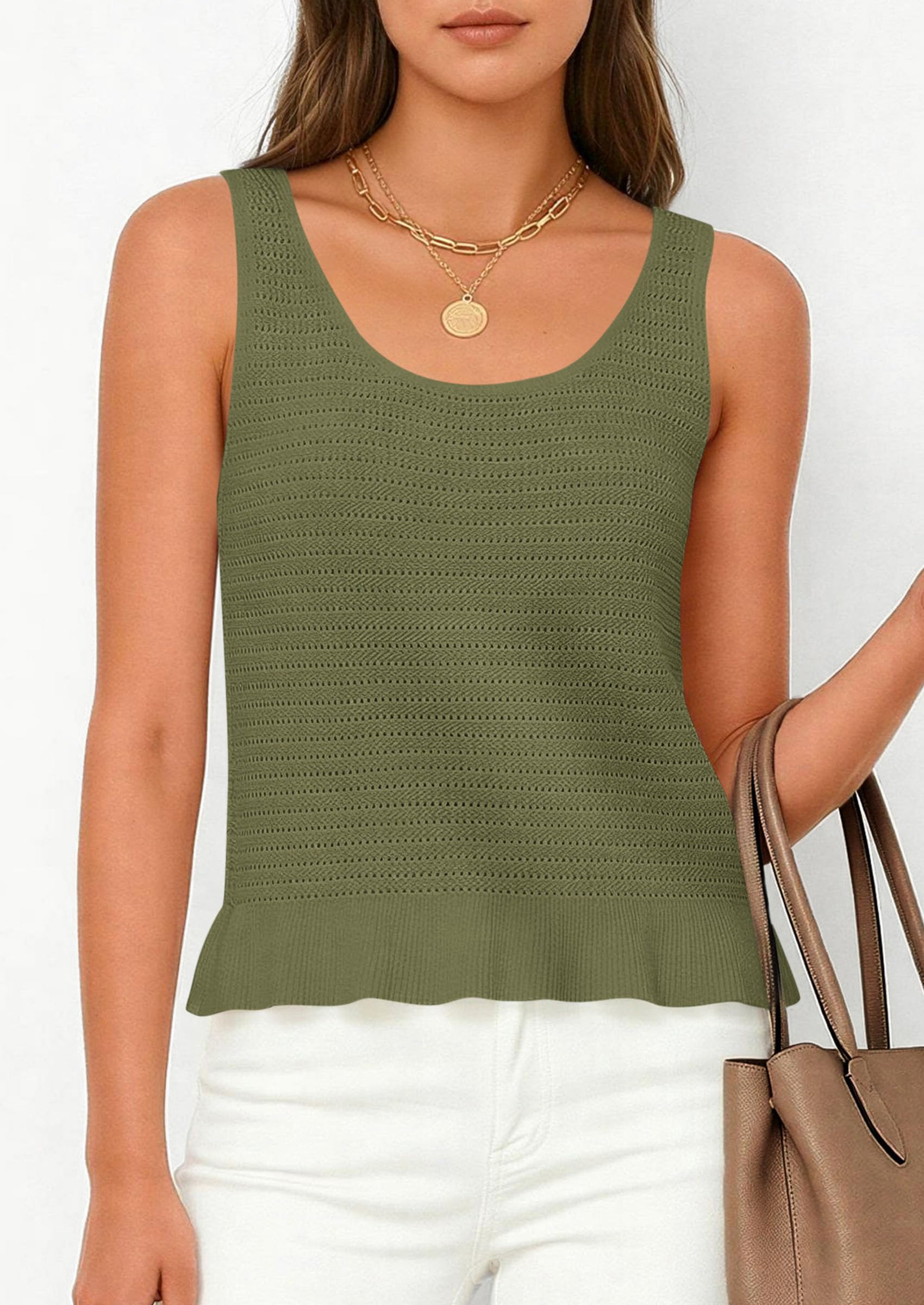 PRETTYGARDEN Womens Spring Crochet Tops Summer Sleeveless Scoop Neck Boho Sweater Tank Top Cute Beach Vacation Clothes PRETTYGARDEN