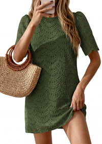 PRETTYGARDEN Women's Summer Casual Short Dresses Embroidered Lace Short Sleeve Boho Mini Dress Beach Vacation Clothes PRETTYGARDEN