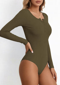 PRETTYGARDEN Long Sleeve Bodysuits for Women Ribbed Knit Henley Button Up Slim Fitted Basic Tops Winter Fashion Clothing PRETTYGARDEN