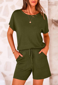 PRETTYGARDEN Two Piece Set for Women Summer Lounge Sets Shorts And Short Sleeve Tops Knitted Matching Travel Spring Outfits PRETTYGARDEN