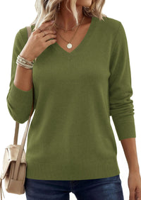 PRETTYGARDEN Women's V Neck Sweaters Fall Casual Long Sleeve Classic Pullover Cozy Knit Tops Loose Basic Winter Clothing PRETTYGARDEN