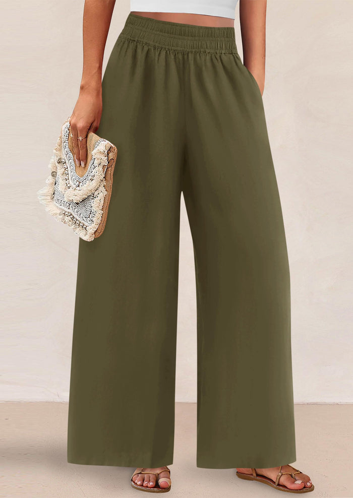 Womens Wide Leg Pants Casual 2025 Elastic Waist Loose Flowy Palazzo Pants Trousers with Pockets