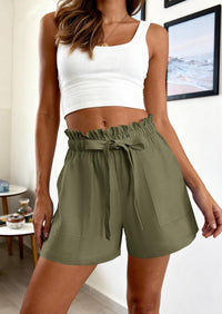 PRETTYGARDEN Summer Shorts for Women Casual Ruffle Drawstring High Waist Wide Leg Comfy Lounge Shorts Beach Cruise Outfits PRETTYGARDEN