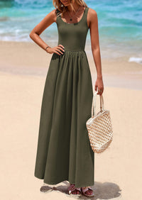 PRETTYGARDEN Womens Summer Casual Scoop Neck Sleeveless Long Dresses Tank Top Patchwork Aline Swing Maxi Dress with Pockets