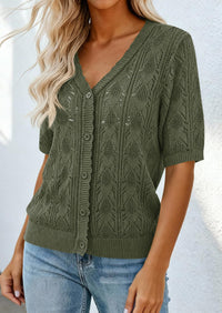 PRETTYGARDEN Short Sleeve Crochet Knit Summer Cardigans for Women Lightweight Button Down Hollow Out Sweater Beach Cover Up PRETTYGARDEN