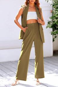 Sleeveless Suit Vest And Wide Leg Pants Business Casual Blazer Set