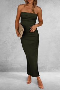 Ribbed Strapless Side Slit Long Going Out Casual Elegant Party Dresses