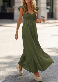 PRETTYGARDEN Women's Summer Casual Maxi Dresses Cap Sleeve V Neck Smocked Long Pockets Party Sundress Vacation Outfits PRETTYGARDEN