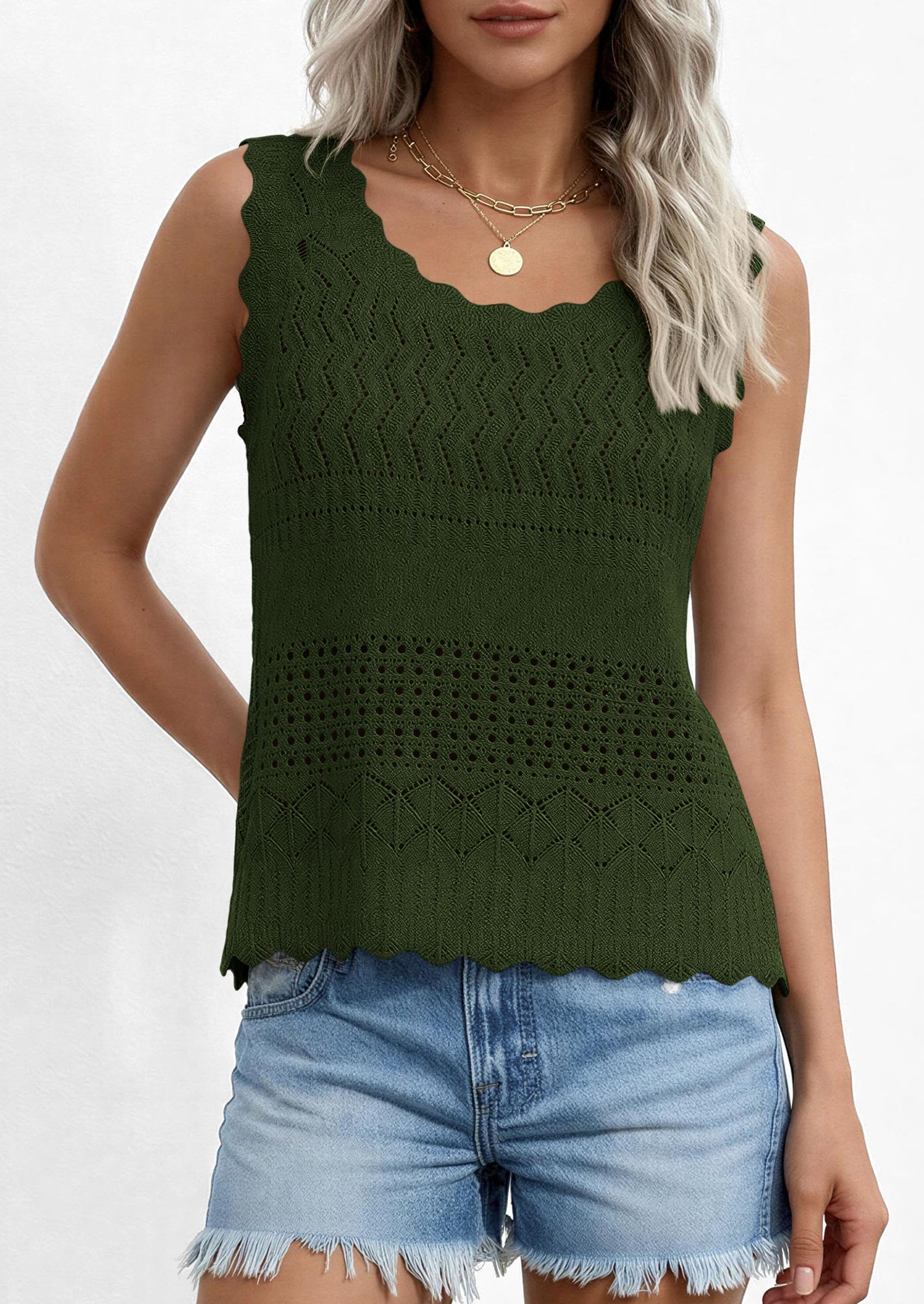 PRETTYGARDEN Womens Crochet Tank Tops Summer Spring Boho Sleeveless Cute Knit Sweater Vest Trendy Beach Vacation Clothes PRETTYGARDEN