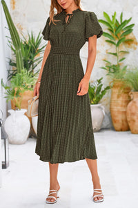 Swiss Dot Pleated A Line Casual Flowy Party Midi Dress