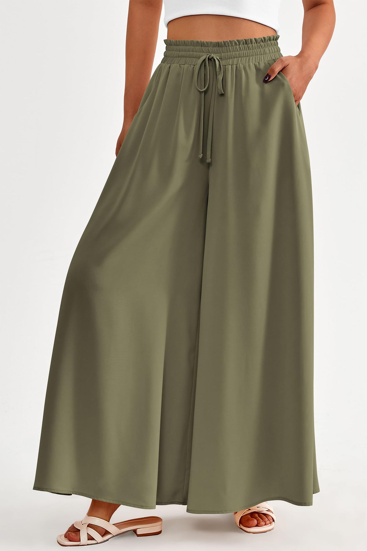 Wide Leg High Waisted Flowy Pockets Palazzo Pants