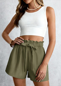 PRETTYGARDEN Summer Shorts for Women Casual Ruffle Drawstring High Waist Wide Leg Comfy Lounge Shorts Beach Cruise Outfits PRETTYGARDEN