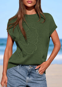 PRETTYGARDEN Women's Spring Sweater Vest Trendy Flower Knit Short Sleeve Cute Pullover Tank Tops Summer Fashion Clothing PRETTYGARDEN