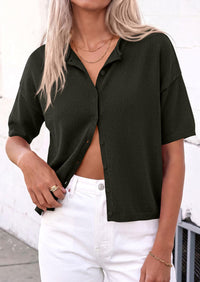 PRETTYGARDEN Women Spring Short Sleeve Cardigan Sweaters Button Down Knit Shirt Blouse Dressy Casual Tops Summer Outfits PRETTYGARDEN