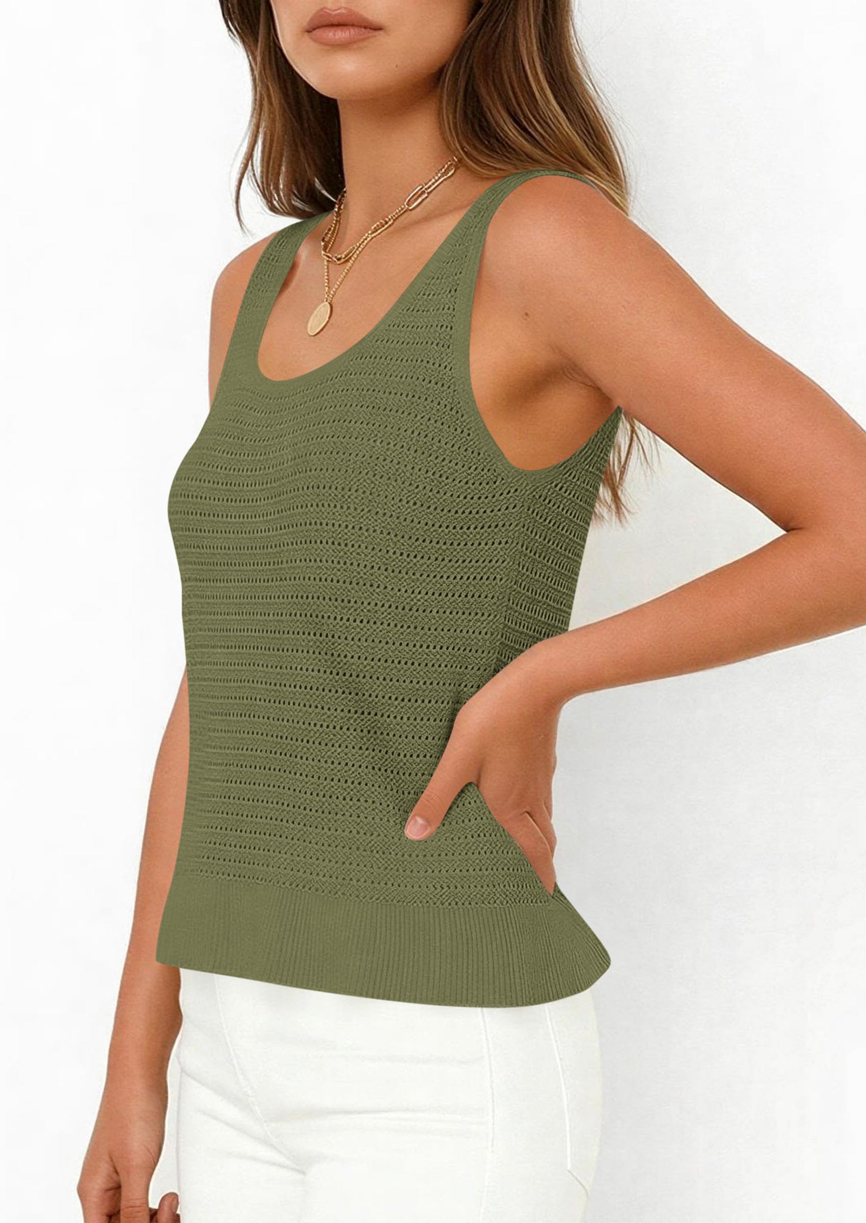 PRETTYGARDEN Womens Spring Crochet Tops Summer Sleeveless Scoop Neck Boho Sweater Tank Top Cute Beach Vacation Clothes PRETTYGARDEN