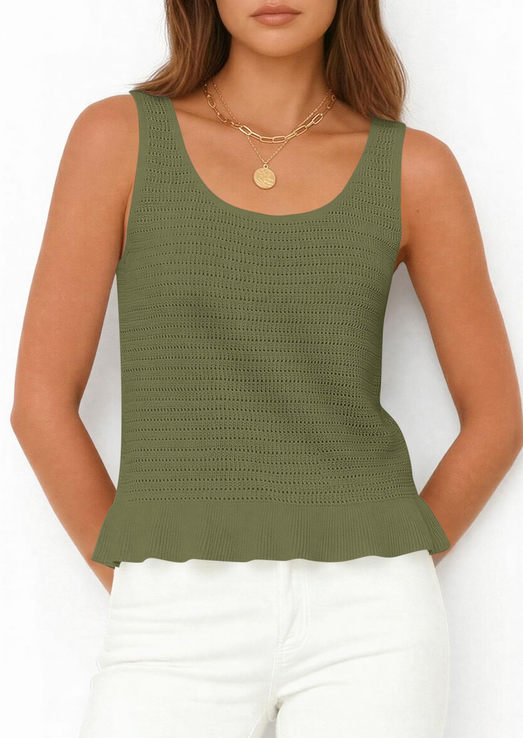 PRETTYGARDEN Womens Spring Crochet Tops Summer Sleeveless Scoop Neck Boho Sweater Tank Top Cute Beach Vacation Clothes PRETTYGARDEN