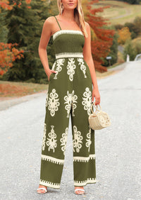 Spaghetti Strap Wide Leg Boho Jumpsuits