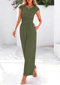 Summer Jumpsuits for Women Dressy Ribbed Cap Sleeve Wide Leg Pants Rompers Elegant Casual One Piece Outfits