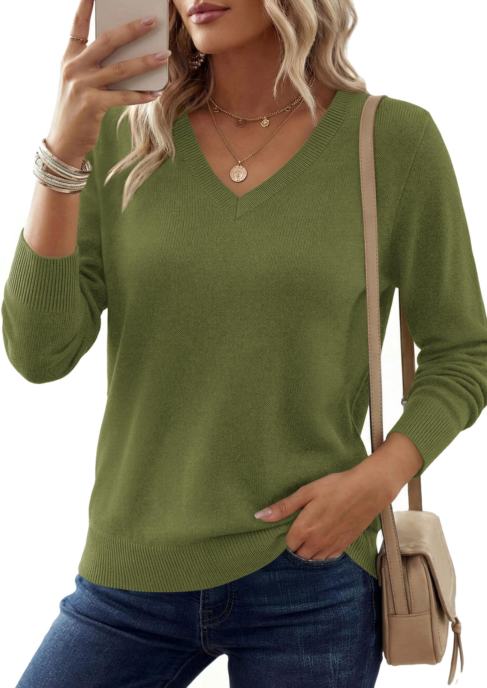 PRETTYGARDEN Women's V Neck Sweaters Fall Casual Long Sleeve Classic Pullover Cozy Knit Tops Loose Basic Winter Clothing PRETTYGARDEN