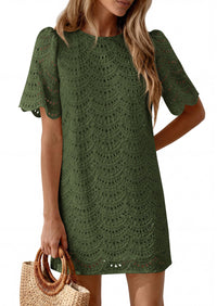 PRETTYGARDEN Women's Summer Casual Short Dresses Embroidered Lace Short Sleeve Boho Mini Dress Beach Vacation Clothes PRETTYGARDEN