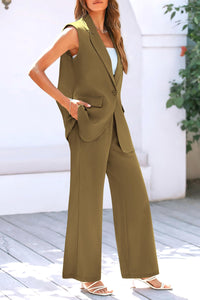 Sleeveless Suit Vest And Wide Leg Pants Business Casual Blazer Set