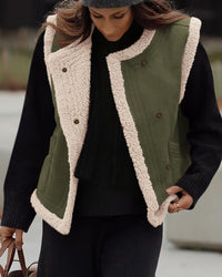 Women's Winter Faux Suede Sleeveless Button Down Fleece Sherpa Lined Fashion Casual Coat