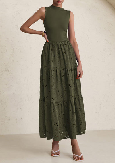 PRETTYGARDEN Dresses for Women Casual Eyelet Sleeveless Wedding Guest Maxi Dress Tank Top Sundress with Pockets