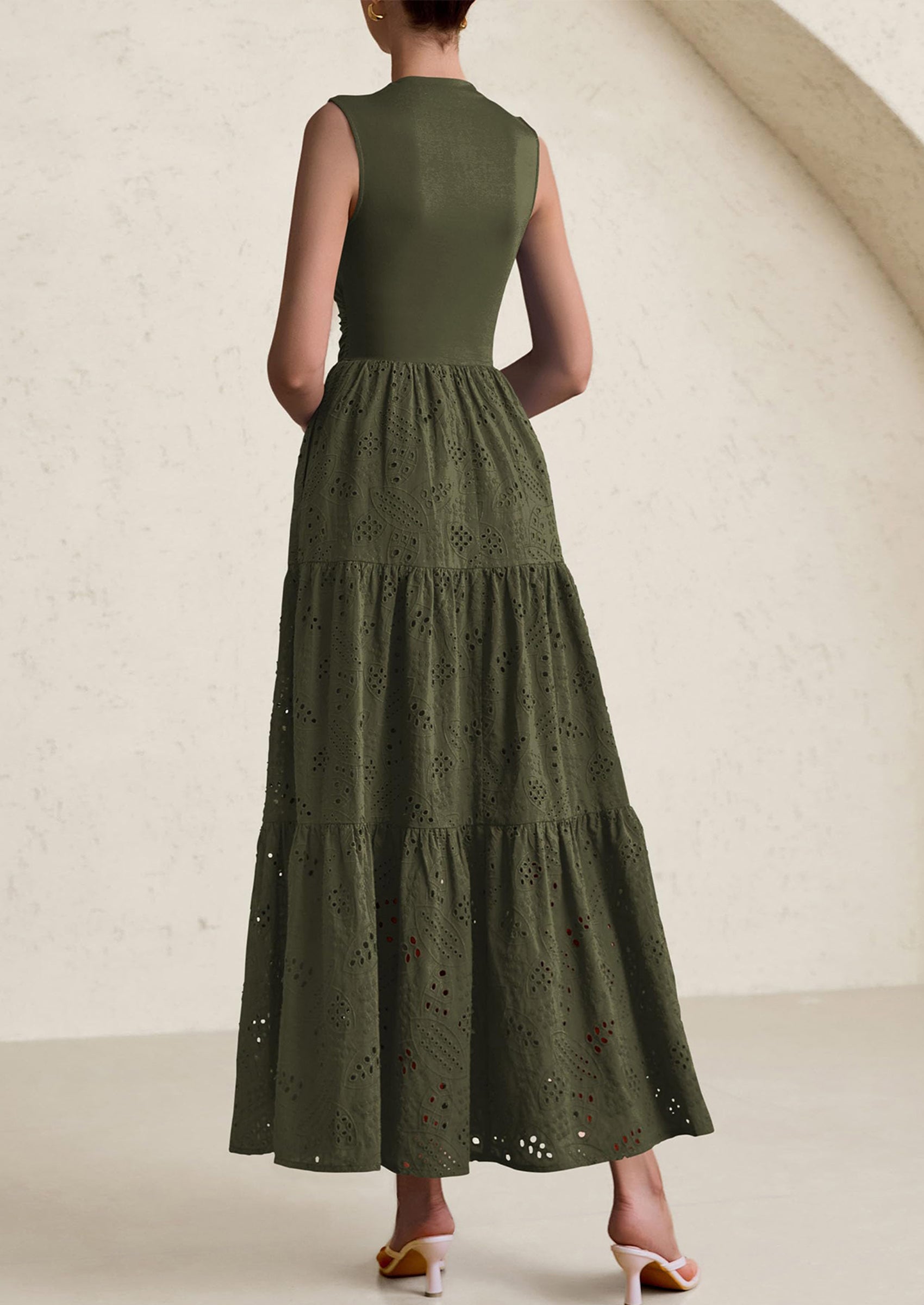 PRETTYGARDEN Dresses for Women Casual Eyelet Sleeveless Wedding Guest Maxi Dress Tank Top Sundress with Pockets