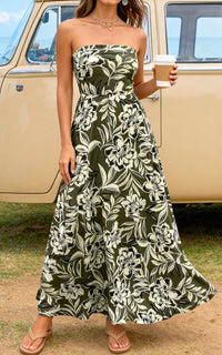 PRETTYGARDEN Sleeveless Floral Summer Maxi Dresses for Women Tube Top Flowy Long Dress Tropical Beach Vacation Clothes PRETTYGARDEN