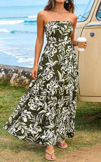 PRETTYGARDEN Sleeveless Floral Summer Maxi Dresses for Women Tube Top Flowy Long Dress Tropical Beach Vacation Clothes PRETTYGARDEN