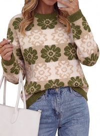 PRETTYGARDEN Women's Floral Crewneck Sweater Knit Pullover  Loose Fit, Chunky Knit Sweaters Tops, Dressy Casual Work Vacation Holiday Outfits, Womens Fall Fashion, Winter Clothes