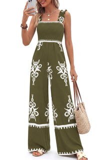 PRETTYGARDEN Womens Jumpsuit Casual One Piece Boho Summer Outfits Shirred Strap Wide Leg Long Pants Rompers With Pockets