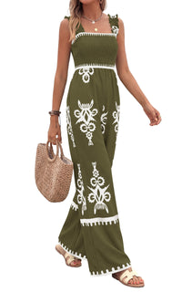 PRETTYGARDEN Womens Jumpsuit Casual One Piece Boho Summer Outfits Shirred Strap Wide Leg Long Pants Rompers With Pockets