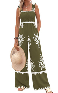 PRETTYGARDEN Womens Jumpsuit Casual One Piece Boho Summer Outfits Shirred Strap Wide Leg Long Pants Rompers With Pockets