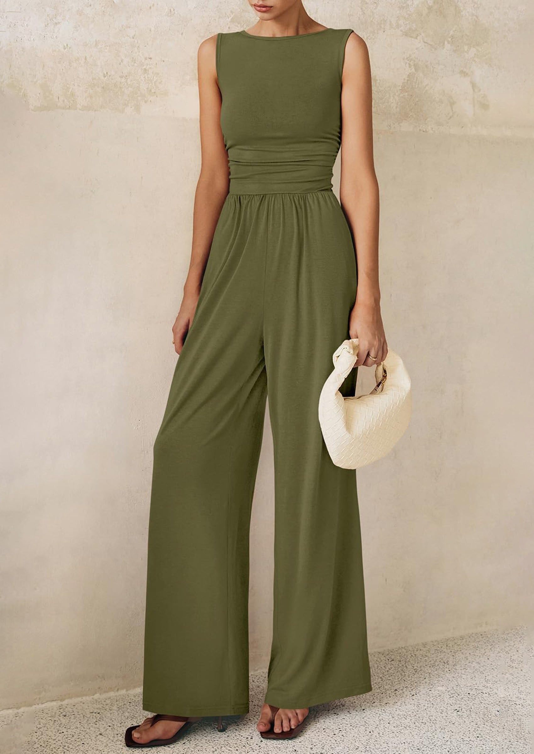 PRETTYGARDEN One Piece Jumpsuits for Women Dressy Casual Sleeveless Crewneck Wide Leg Rompers Jumpers Vacation Summer Outfits